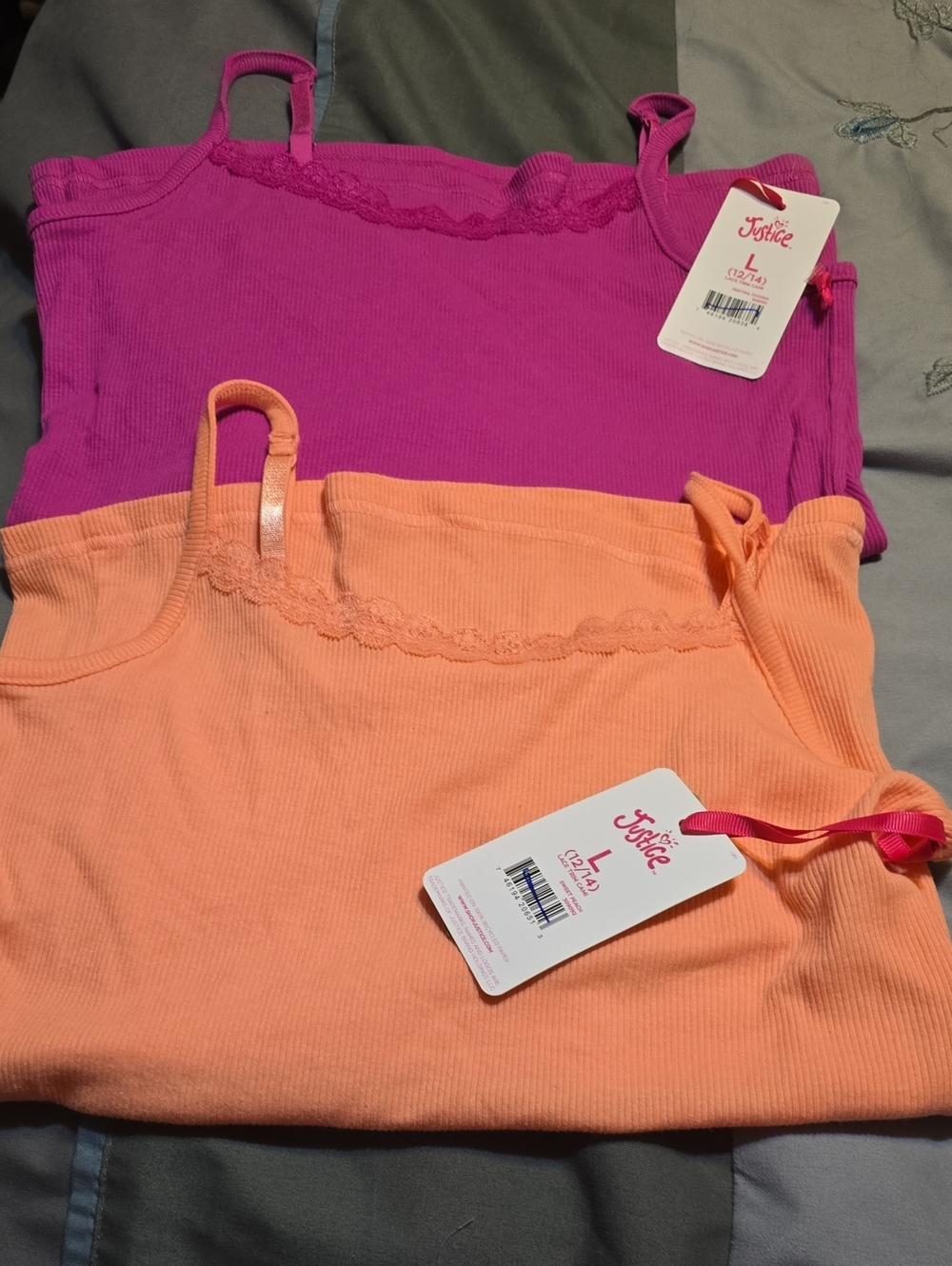 Justice Girls Ribbed Cami Tanks - Fuchsia & Peach